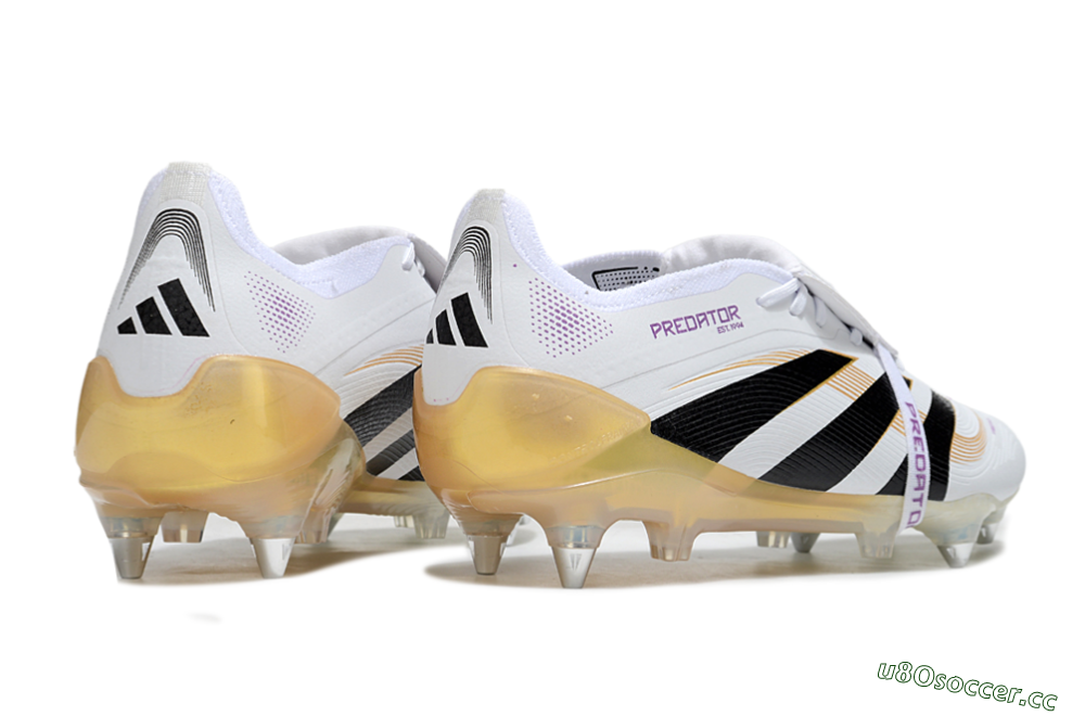 Men's Adidas Predator 25 Elite Foldover Tongue SG Soft Ground Low-Tops Football Boots - White/Black/Gold 6