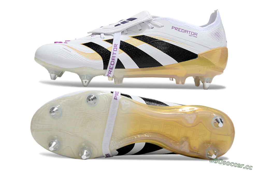 Men's Adidas Predator 25 Elite Foldover Tongue SG Soft Ground Low-Tops Football Boots - White/Black/Gold 1