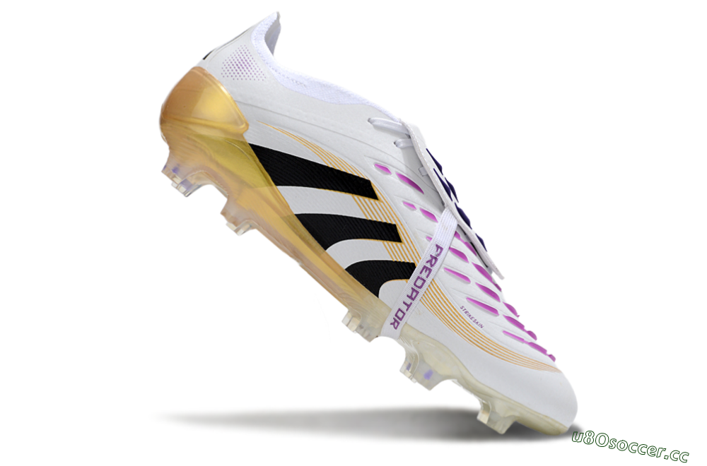 Men's Adidas Predator 25 Elite Foldover Tongue FG Firm Ground Low-Tops Football Boots - White/Black/Gold 3
