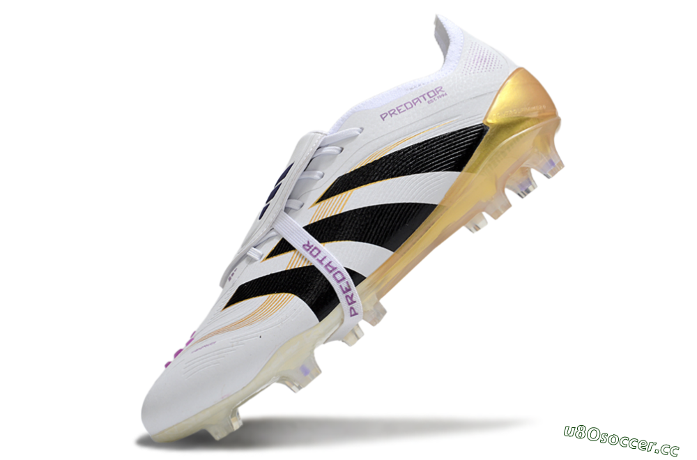 Men's Adidas Predator 25 Elite Foldover Tongue FG Firm Ground Low-Tops Football Boots - White/Black/Gold 4