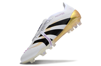 Men's Adidas Predator 25 Elite Foldover Tongue FG Firm Ground Low-Tops Football Boots - White/Black/Gold