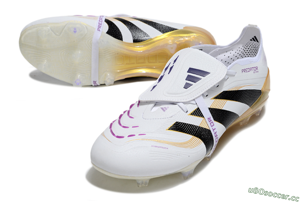 Men's Adidas Predator 25 Elite Foldover Tongue FG Firm Ground Low-Tops Football Boots - White/Black/Gold 0