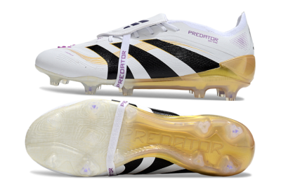 Men's Adidas Predator 25 Elite Foldover Tongue FG Firm Ground Low-Tops Football Boots - White/Black/Gold