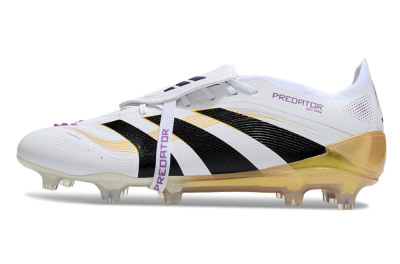 Men's Adidas Predator 25 Elite Foldover Tongue FG Firm Ground Low-Tops Football Boots - White/Black/Gold
