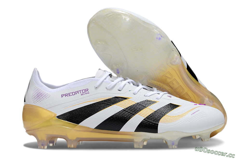 Men's Adidas Predator 25 Elite FG Firm Ground Low-Tops Football Boots - White/Black/Gold 2