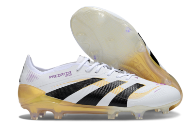Men's Adidas Predator 25 Elite FG Firm Ground Low-Tops Football Boots - White/Black/Gold
