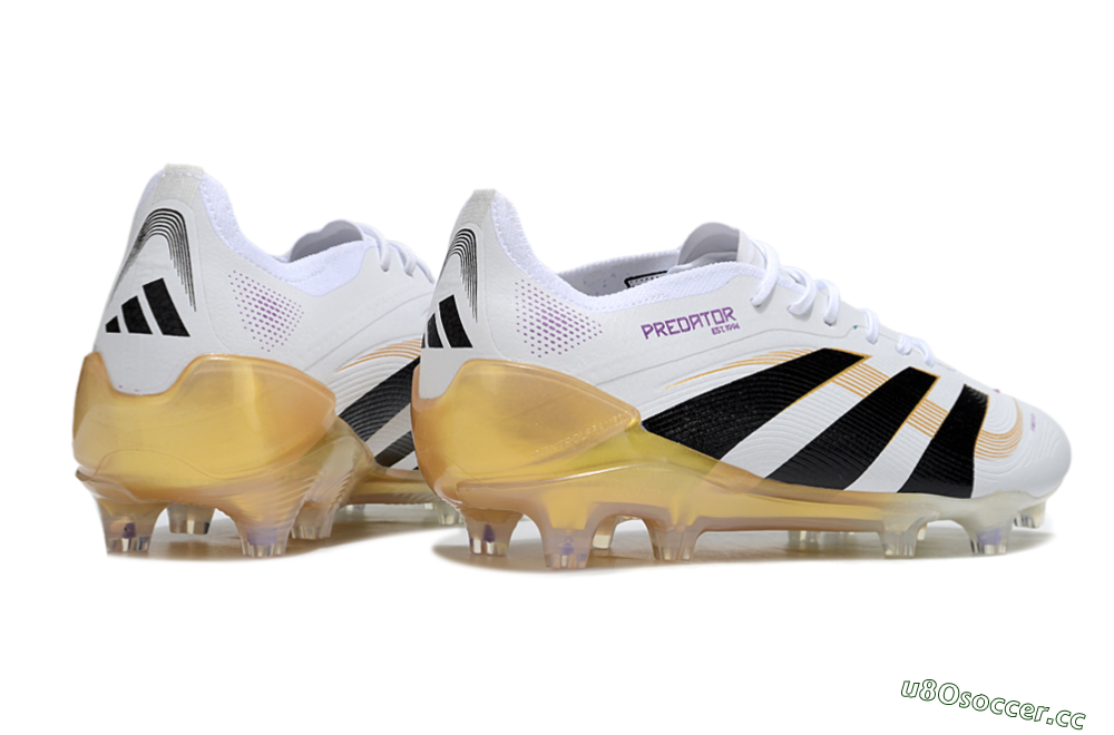 Men's Adidas Predator 25 Elite FG Firm Ground Low-Tops Football Boots - White/Black/Gold 6