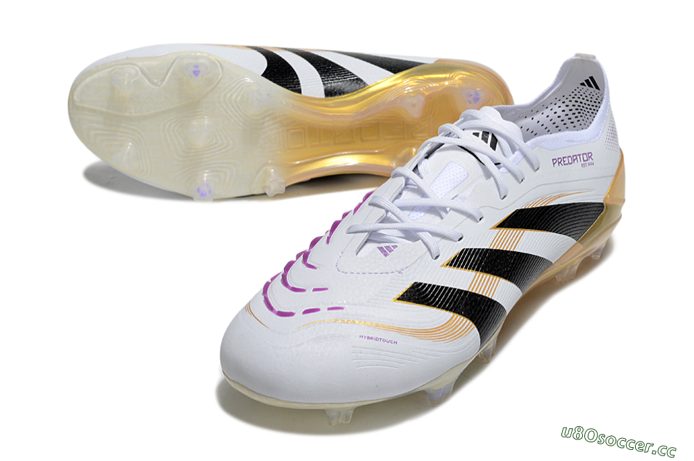 Men's Adidas Predator 25 Elite FG Firm Ground Low-Tops Football Boots - White/Black/Gold 3