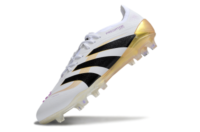 Men's Adidas Predator 25 Elite FG Firm Ground Low-Tops Football Boots - White/Black/Gold