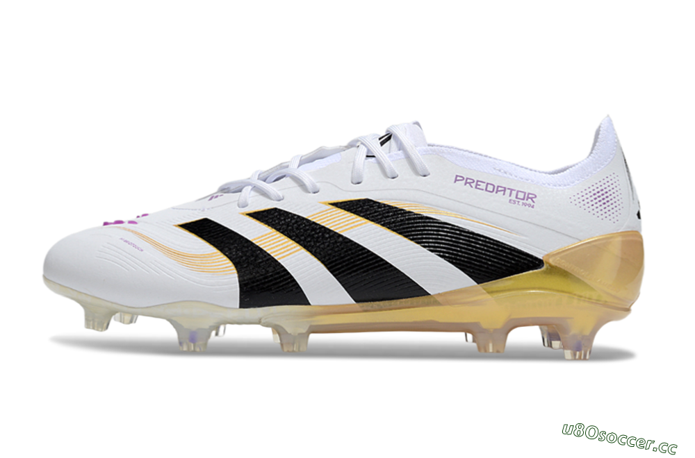 Men's Adidas Predator 25 Elite FG Firm Ground Low-Tops Football Boots - White/Black/Gold 0
