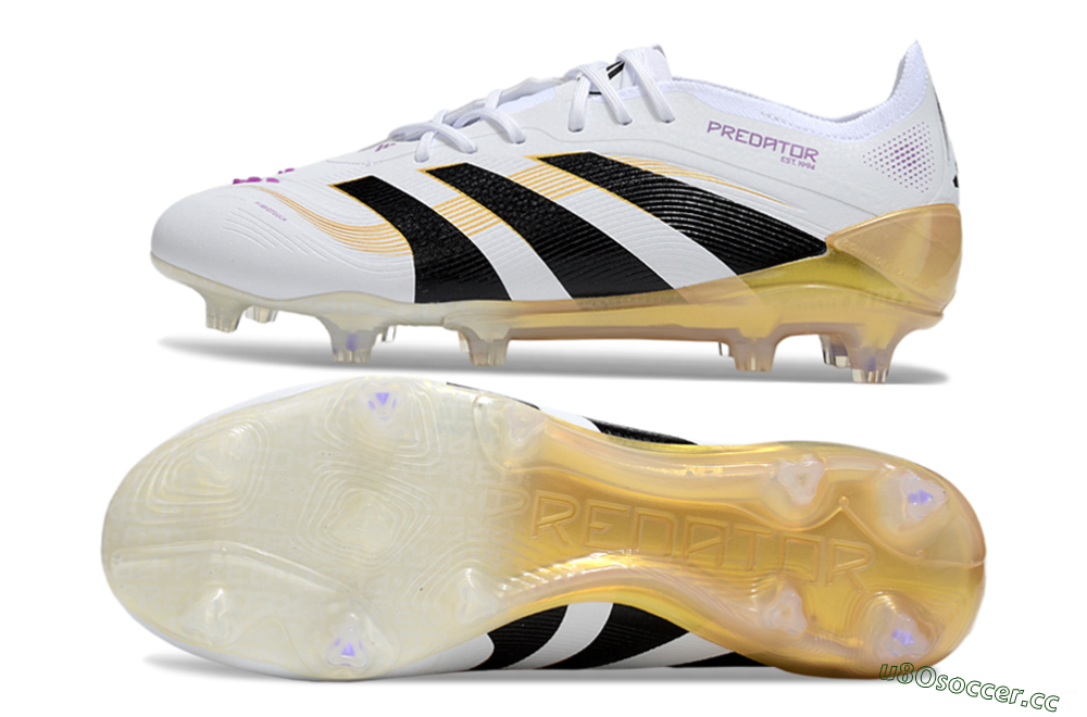 Men's Adidas Predator 25 Elite FG Firm Ground Low-Tops Football Boots - White/Black/Gold 1