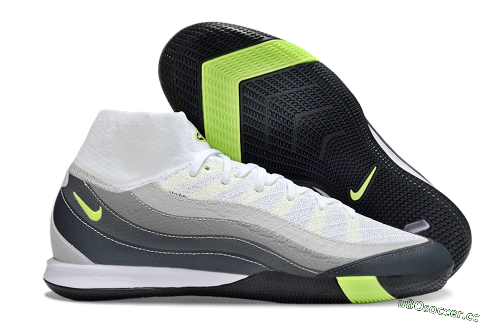 Men's Nike Air Zoom Mercurial Superfly 10 Elite IC Indoor & Futsal High-Tops Football Shoes - White/Grey/Black 2