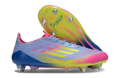 Men's Adidas F50 Elite SG Soft Ground Low-Tops Football Boots - Blue/Yellow/Pink