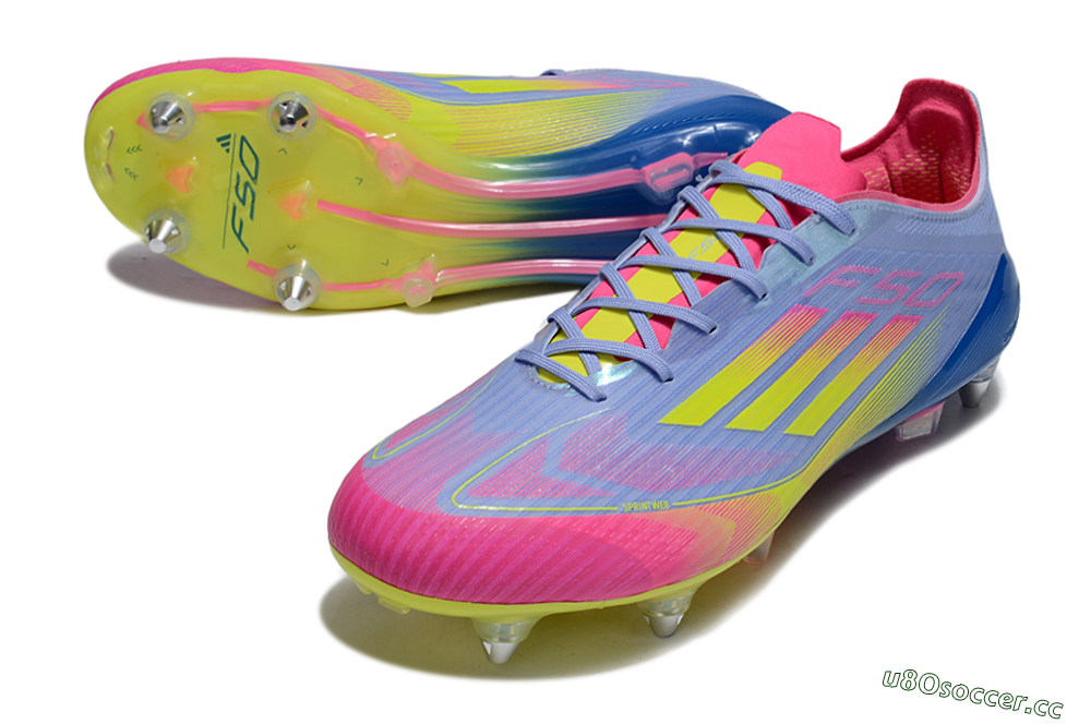 Men's Adidas F50 Elite SG Soft Ground Low-Tops Football Boots - Blue/Yellow/Pink 3