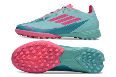 Men's Messi x Adidas F50 Pro TF Artificial Turf Low-Tops Football Shoes - Jade/Pink