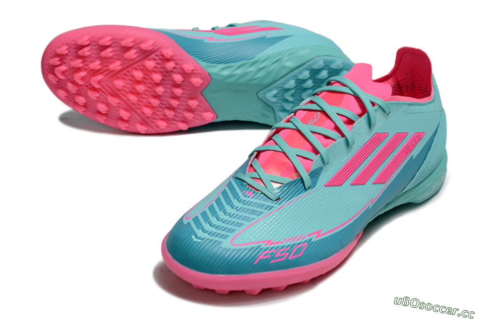 Men's Messi x Adidas F50 Pro TF Artificial Turf Low-Tops Football Shoes - Jade/Pink 3