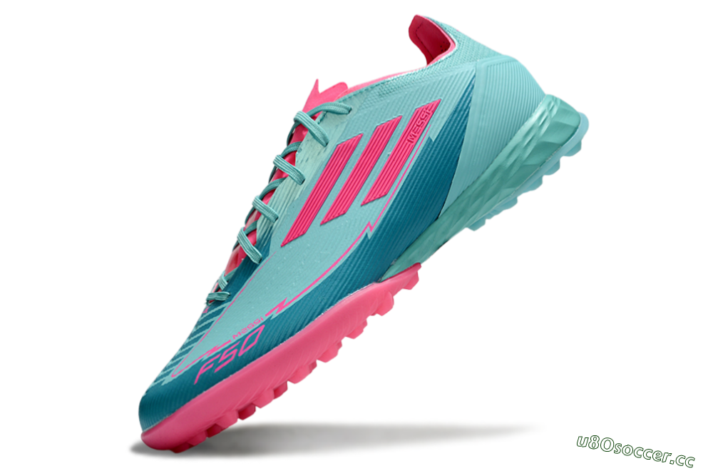 Men's Messi x Adidas F50 Pro TF Artificial Turf Low-Tops Football Shoes - Jade/Pink 5