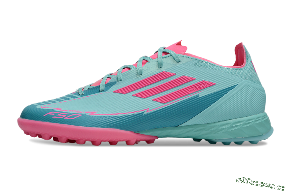 Men's Messi x Adidas F50 Pro TF Artificial Turf Low-Tops Football Shoes - Jade/Pink 0