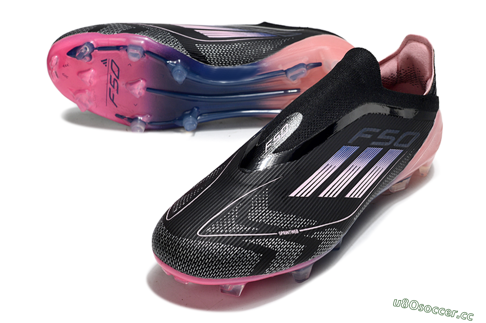 Unisex Adidas F50 Elite Laceless FG Firm Ground Low-Tops Football Boots - Black/Blue/Pink 3