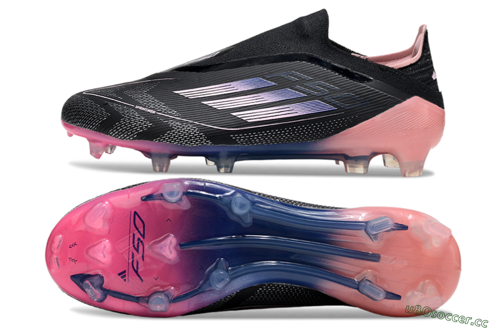 Unisex Adidas F50 Elite Laceless FG Firm Ground Low-Tops Football Boots - Black/Blue/Pink 1