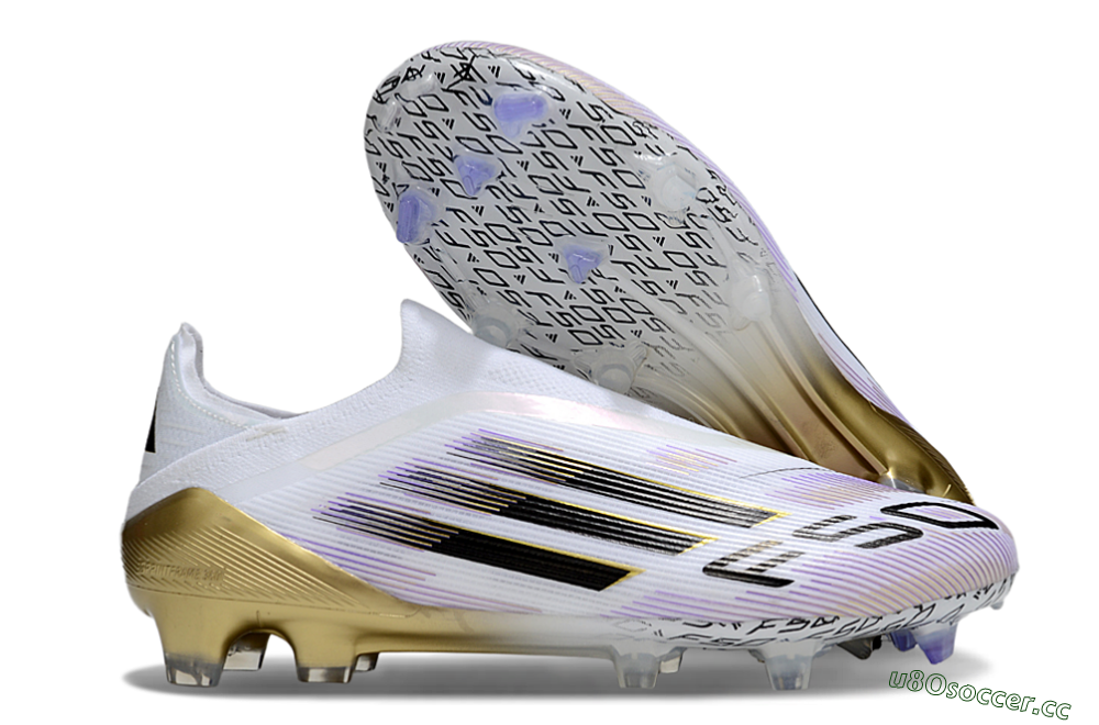 Unisex Adidas F50 Elite Laceless FG Firm Ground Low-Tops Football Boots - White/Purple/Gold 2