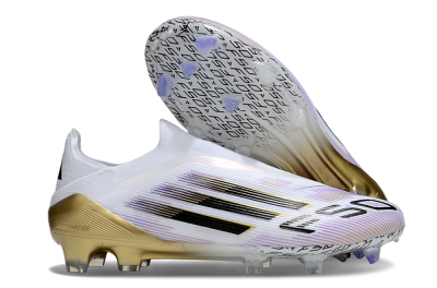 Unisex Adidas F50 Elite Laceless FG Firm Ground Low-Tops Football Boots - White/Purple/Gold
