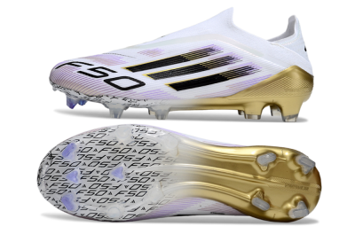 Unisex Adidas F50 Elite Laceless FG Firm Ground Low-Tops Football Boots - White/Purple/Gold