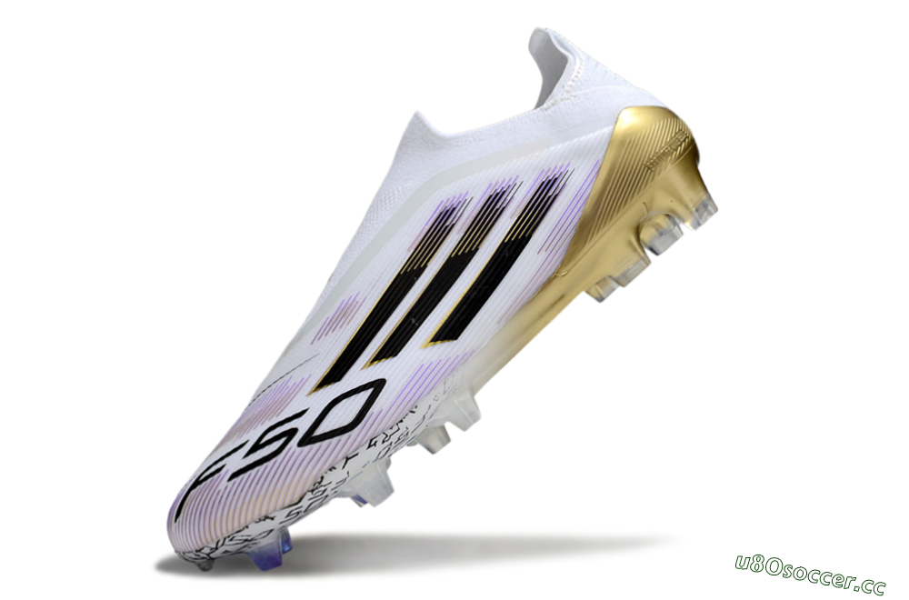 Unisex Adidas F50 Elite Laceless FG Firm Ground Low-Tops Football Boots - White/Purple/Gold 5