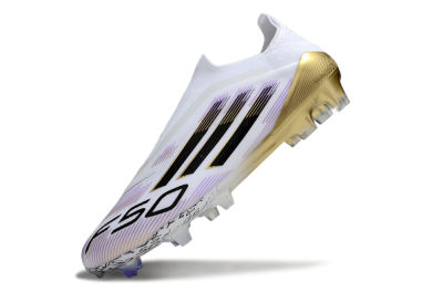 Unisex Adidas F50 Elite Laceless FG Firm Ground Low-Tops Football Boots - White/Purple/Gold