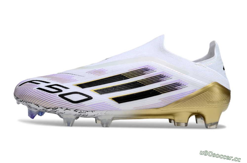 Unisex Adidas F50 Elite Laceless FG Firm Ground Low-Tops Football Boots - White/Purple/Gold 0