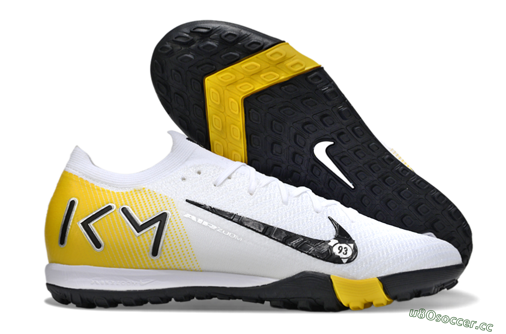 Unisex KM x Nike Air Zoom Mercurial Vapor 16 Elite TF Artificial Turf Low-Tops Football Shoes - White/Black/Yellow 2