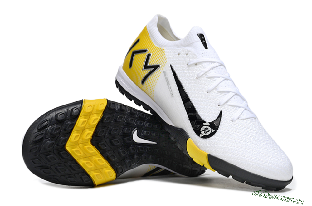 Unisex KM x Nike Air Zoom Mercurial Vapor 16 Elite TF Artificial Turf Low-Tops Football Shoes - White/Black/Yellow 3