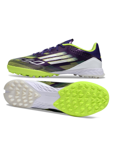 Unisex Adidas F50 Pro TF Artificial Turf Low-Tops Football Shoes - Purple/Silver/Yellow