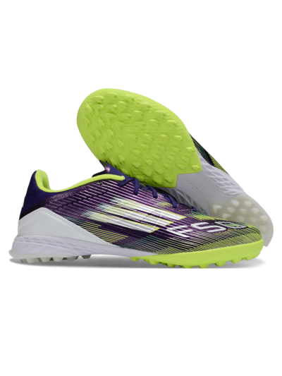 Unisex Adidas F50 Pro TF Artificial Turf Low-Tops Football Shoes - Purple/Silver/Yellow