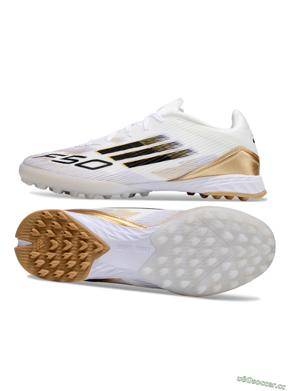Unisex Adidas F50 Pro TF Artificial Turf Low-Tops Football Shoes - White/Black/Gold 1