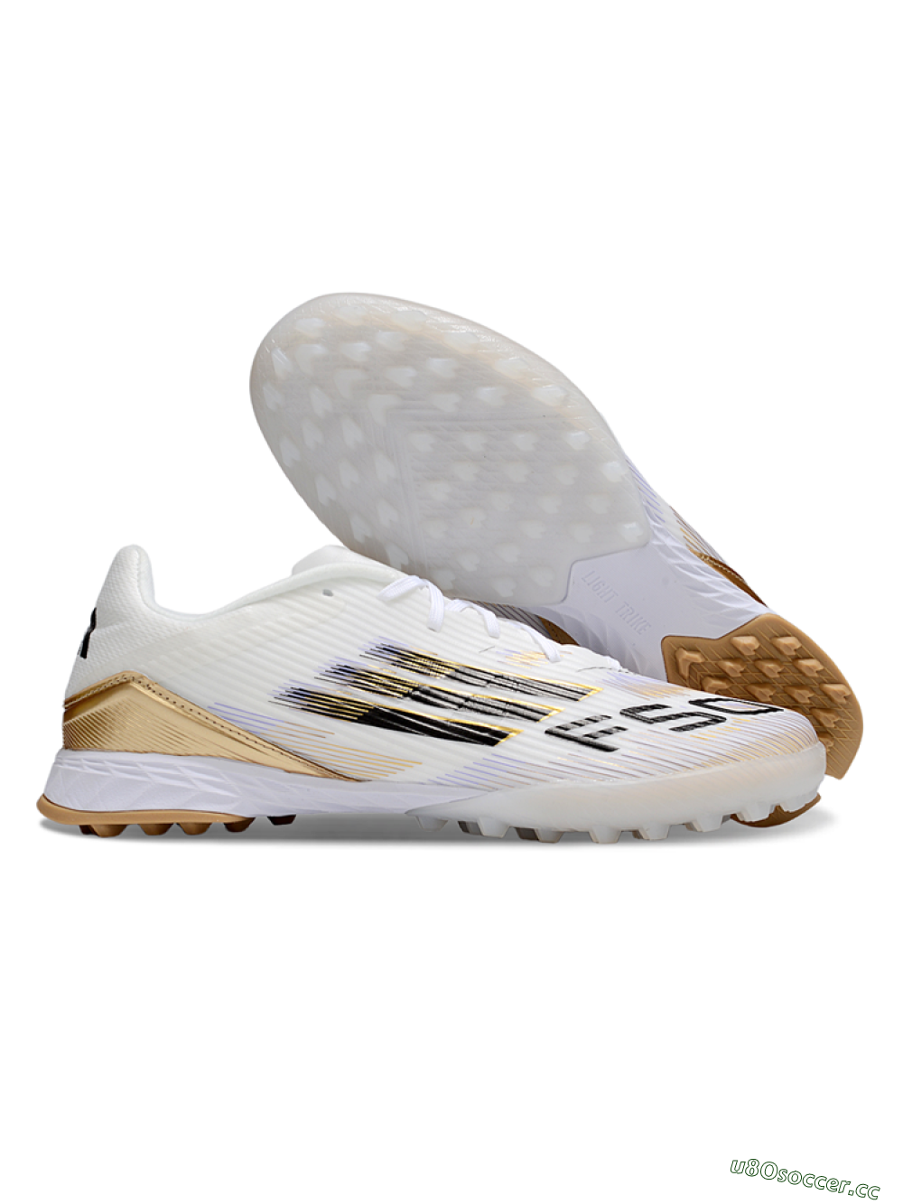 Unisex Adidas F50 Pro TF Artificial Turf Low-Tops Football Shoes - White/Black/Gold 2