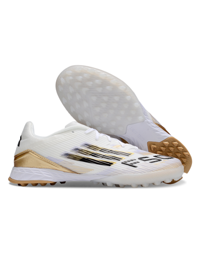Unisex Adidas F50 Pro TF Artificial Turf Low-Tops Football Shoes - White/Black/Gold