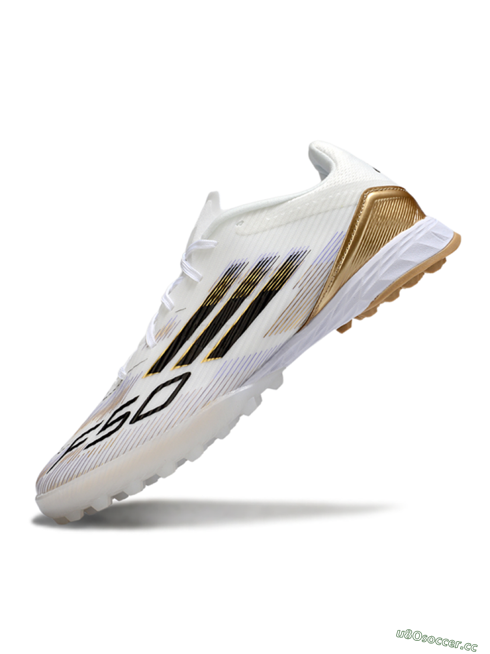 Unisex Adidas F50 Pro TF Artificial Turf Low-Tops Football Shoes - White/Black/Gold 5