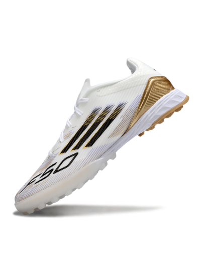 Unisex Adidas F50 Pro TF Artificial Turf Low-Tops Football Shoes - White/Black/Gold