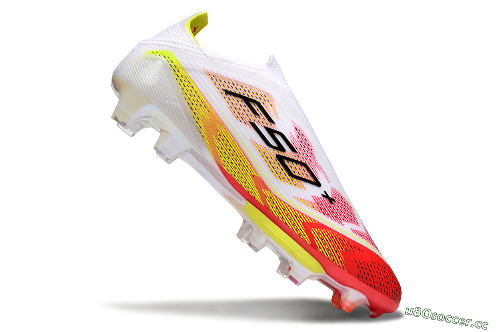 Unisex Adidas F50+ Elite Lightstrike Pro Laceless FG Firm Ground Low-Tops Football Boots - White/Red/Yellow 5