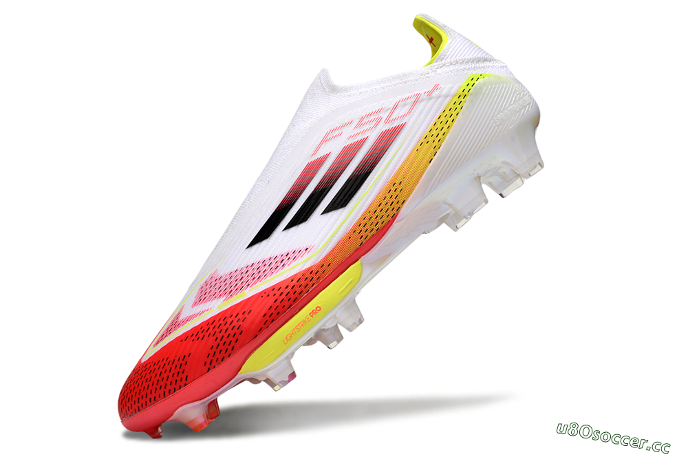 Unisex Adidas F50+ Elite Lightstrike Pro Laceless FG Firm Ground Low-Tops Football Boots - White/Red/Yellow 6