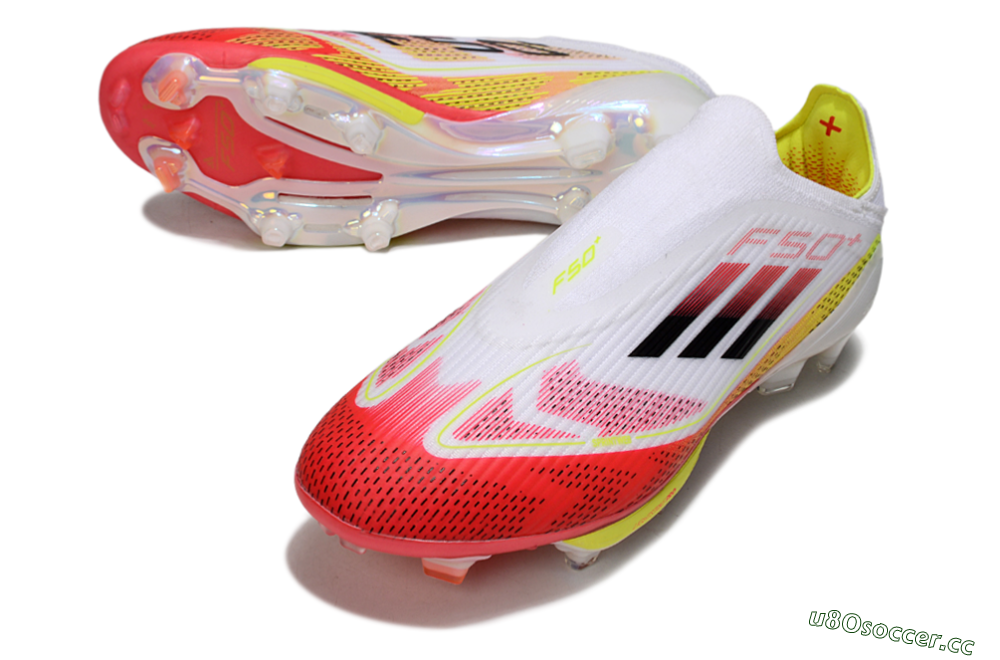 Unisex Adidas F50+ Elite Lightstrike Pro Laceless FG Firm Ground Low-Tops Football Boots - White/Red/Yellow 3