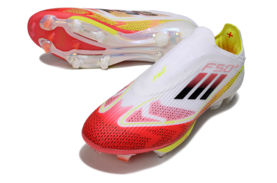 Unisex Adidas F50+ Elite Lightstrike Pro Laceless FG Firm Ground Low-Tops Football Boots - White/Red/Yellow