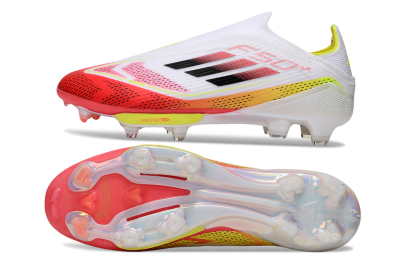 Unisex Adidas F50+ Elite Lightstrike Pro Laceless FG Firm Ground Low-Tops Football Boots - White/Red/Yellow