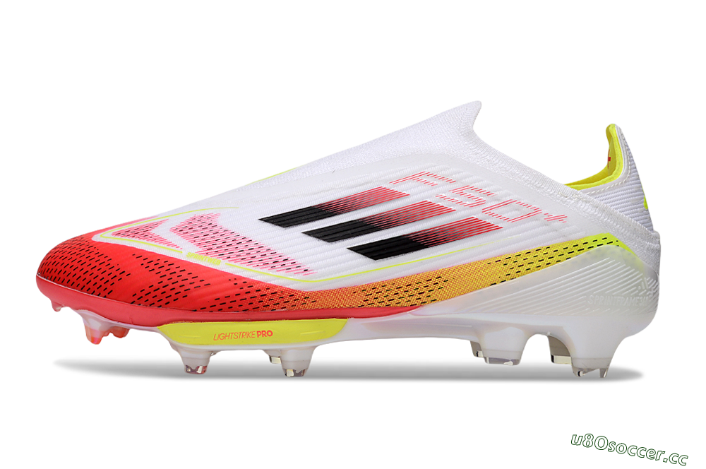 Unisex Adidas F50+ Elite Lightstrike Pro Laceless FG Firm Ground Low-Tops Football Boots - White/Red/Yellow 0