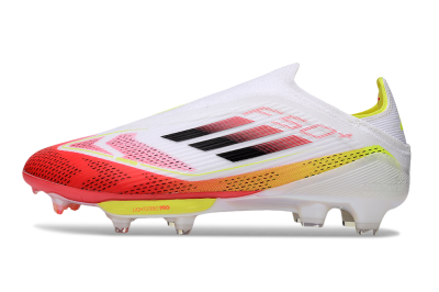 Unisex Adidas F50+ Elite Lightstrike Pro Laceless FG Firm Ground Low-Tops Football Boots - White/Red/Yellow