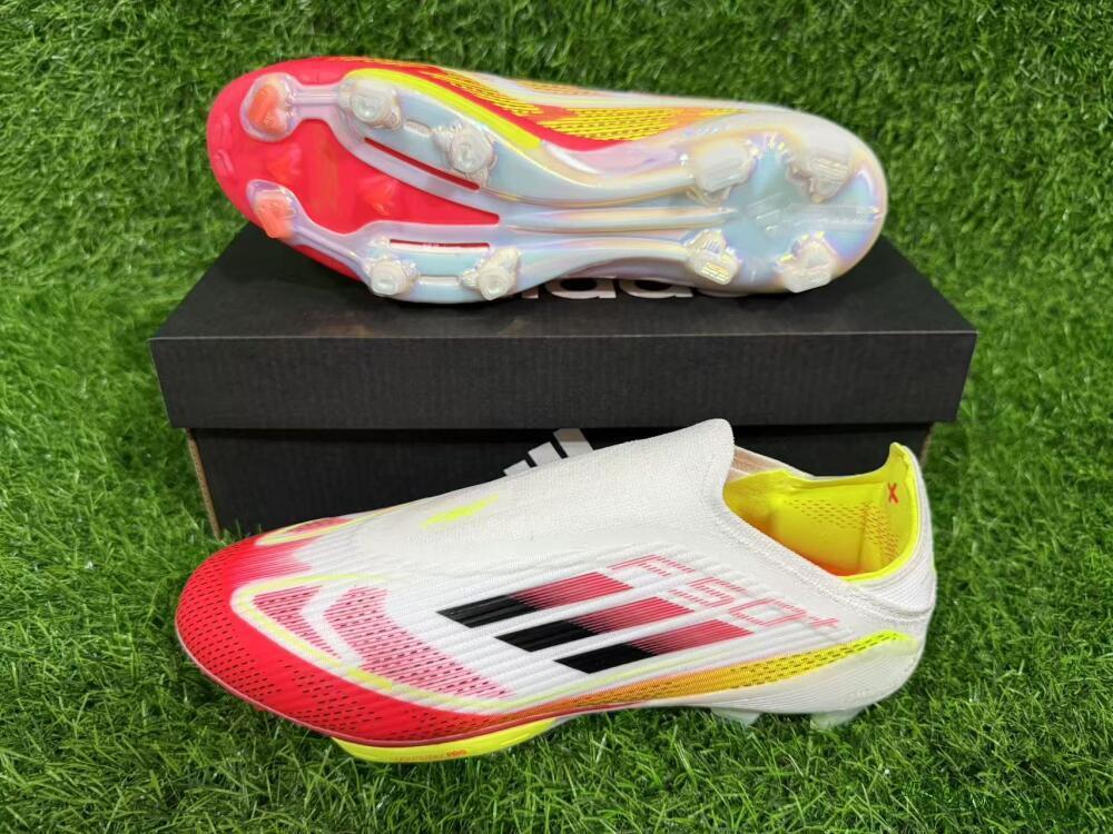 Unisex Adidas F50+ Elite Lightstrike Pro Laceless FG Firm Ground Low-Tops Football Boots - White/Red/Yellow