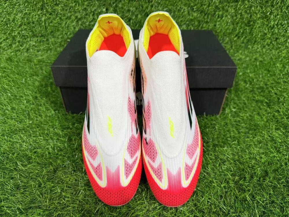 Unisex Adidas F50+ Elite Lightstrike Pro Laceless FG Firm Ground Low-Tops Football Boots - White/Red/Yellow