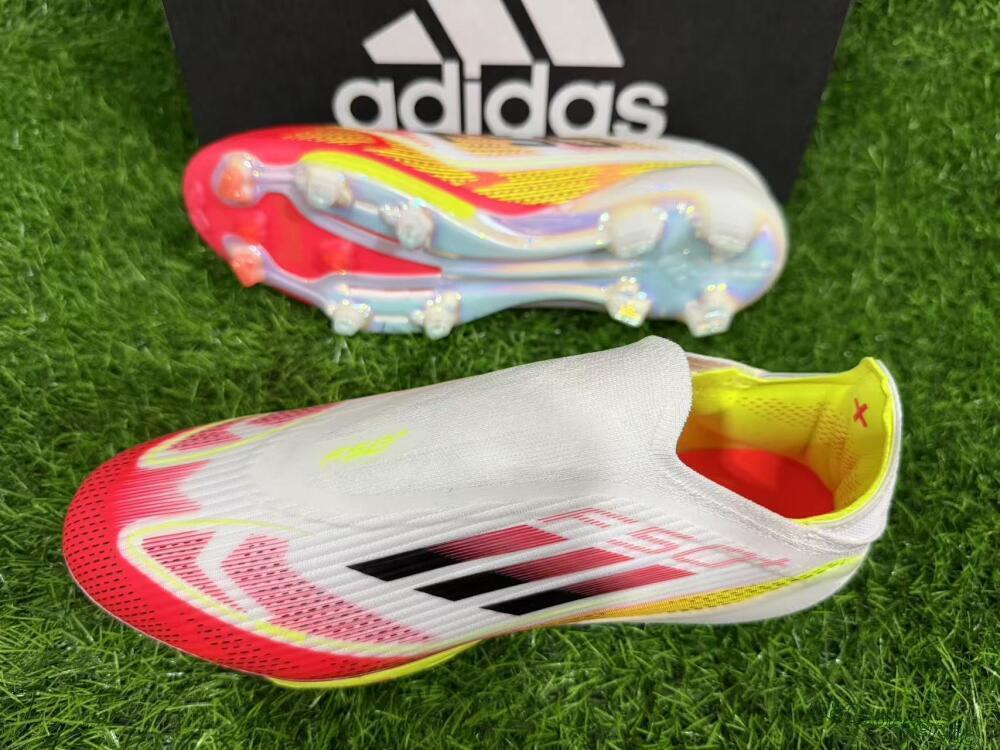 Unisex Adidas F50+ Elite Lightstrike Pro Laceless FG Firm Ground Low-Tops Football Boots - White/Red/Yellow
