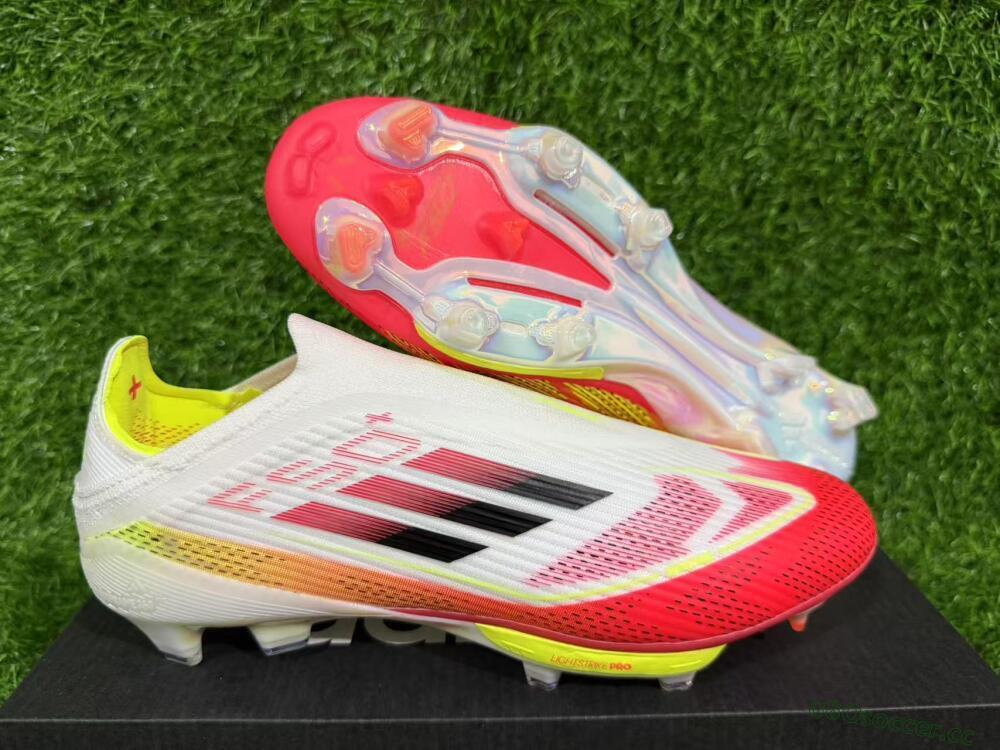 Unisex Adidas F50+ Elite Lightstrike Pro Laceless FG Firm Ground Low-Tops Football Boots - White/Red/Yellow